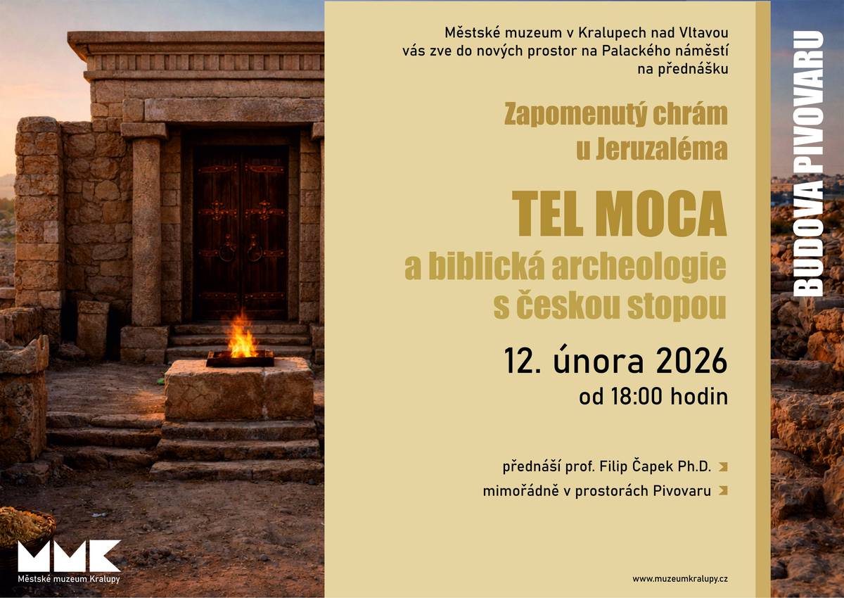 Vážení občané srdečně Vás zveme na druhé setkání z cyklu věnovaného archeologii, které se uskuteční ve středu 12. února 2026 od 18:00 hodin v prostorách zrekonstruovaného pivovaru. Tentokrát se zaměříme na mimořádný a stále probíhající archeologický objev na okraji Jeruzaléma. Izraelští archeologové zde před několika lety odkryli pozůstatky monumentální stavby, která se svou velikostí, dispozičním uspořádáním i stářím nápadně shoduje s popisy Šalomounova chrámu známými z biblických textů. Ruiny se však nacházejí o několik kopců jinde, než kde bývá tradičně lokalizována Chrámová hora — což otevřelo zcela nové otázky pro biblistiku, archeologii i dějiny starověkého Izraele. Přednáší prof. Filip Čapek z Evangelické teol. fak. UK.