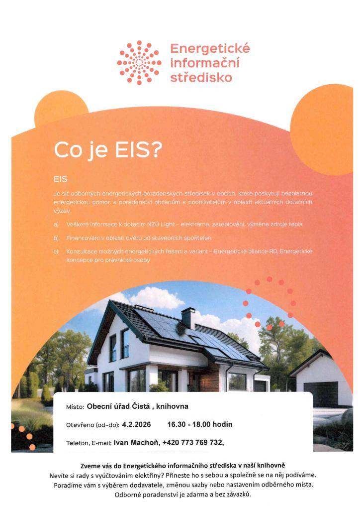 Zveme vás do Energetického informačního střediska  Nevíte si rady s vyúčtováním elektřiny? Přineste ho s sebou a společně se na něj podíváme. Poradíme vám s výběrem dodavatele, změnou sazby nebo nastavením odběrného místa.  Odborné poradenství je zdarma a bez závazků.
