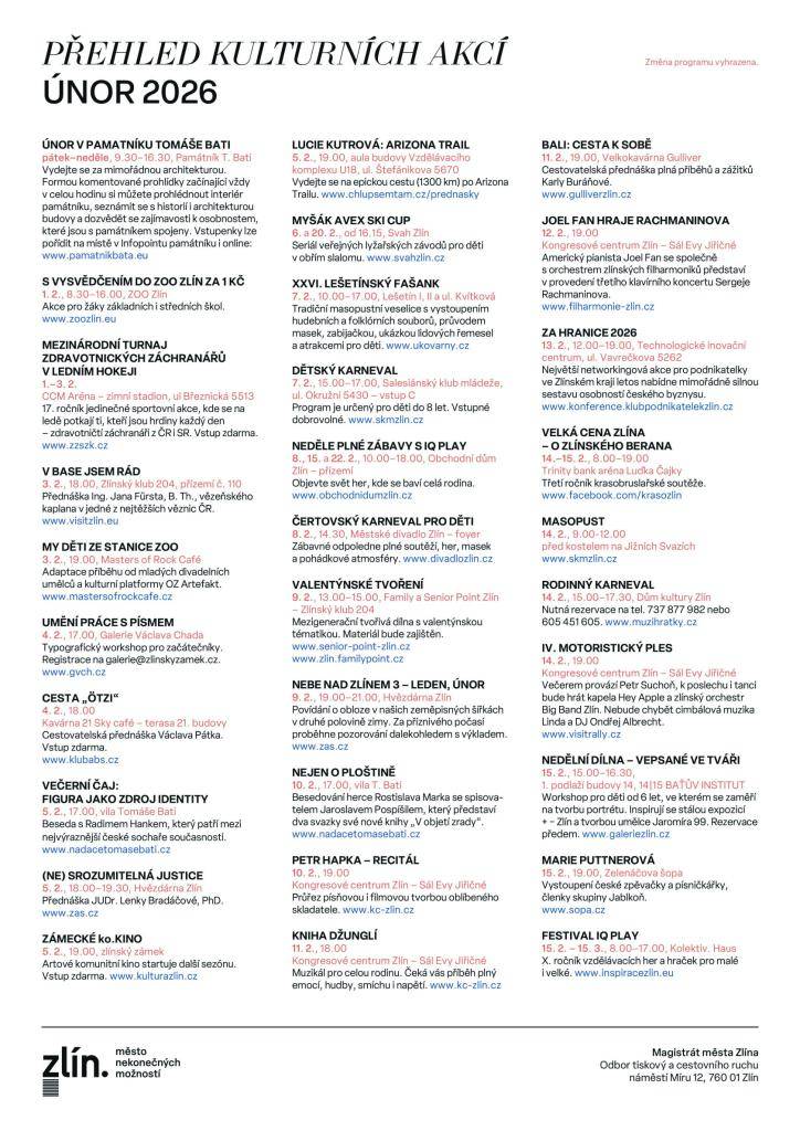 Kulturní přehled akcí ve Zlíně - tipy na únor.