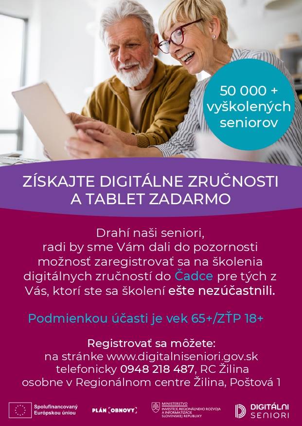 Digitálne technológie pomáhajú zlepšovať život aj starším. Profitujte z digitálnej revolúcie aj vy! Poďte sa vzdelávať a získajte bezplatne tablet.