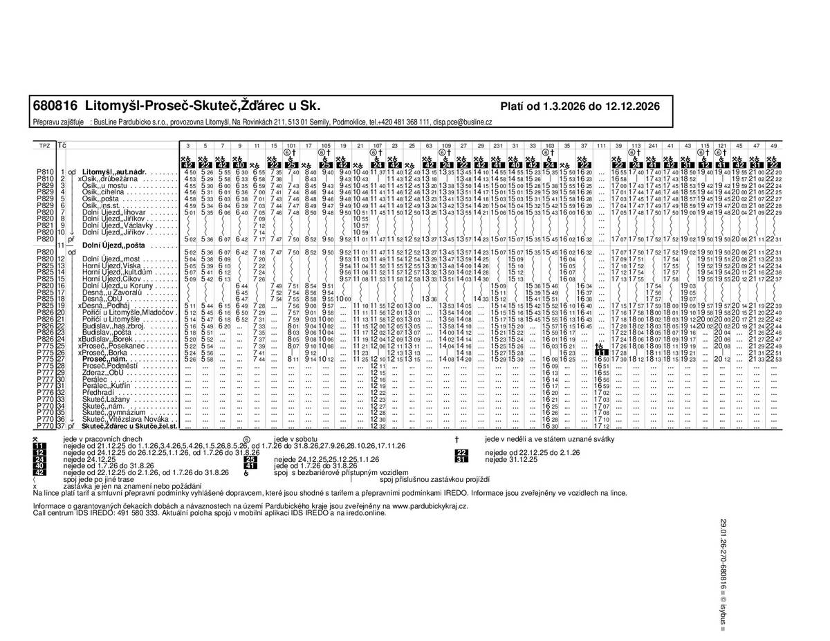 V souvislosti se změnami jízdních řádů platnými od 1. 3. 2026 dojde k uspíšení spoje 680036/1 ze Svitav do Hradce Králové. ⏰Za účelem zachování možnosti přestupu na tento autobus bude od stejného data o 5 minut uspíšen také spoj 680816/6 s odjezdem z Proseče ve 3:50.