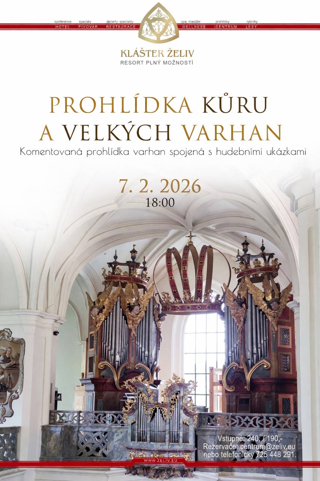 Klášter Želiv vás srdečně zve v sobotu 7. 2. 2026 na komentovanou prohlídku spojenou s hudebními ukázkami. Začátek je v 18:00 hod. Rezervace doporučena.