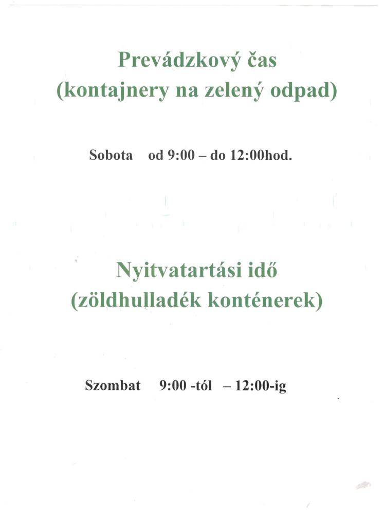 Prevádzkový čas  Nyitvatartási idő