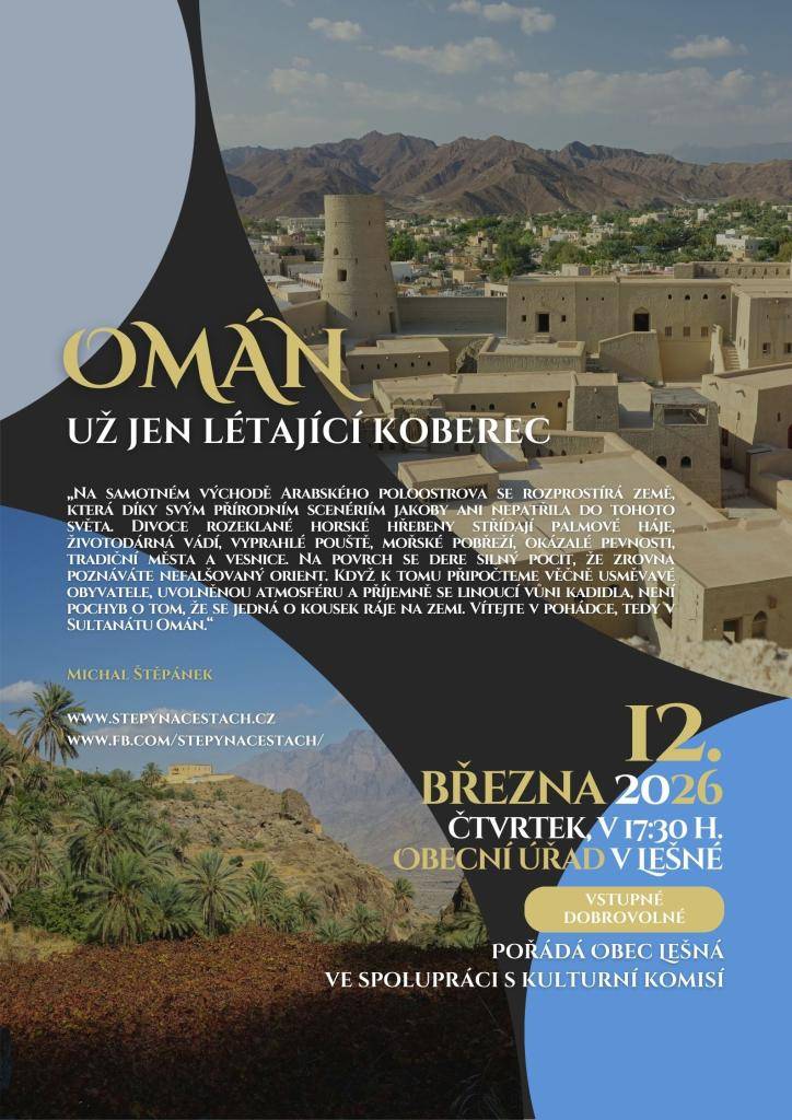 Na samotném východě Arabského poloostrova se rozprostírá země, která díky svým přírodním scenériím jakoby ani nepatřila do tohoto světa. Divoce rozeklané horské hřebeny střídají palmové háje, životodárná vádí, vyprahlé pouště, mořské pobřeží, okázalé pevnosti, tradiční města a vesnice.