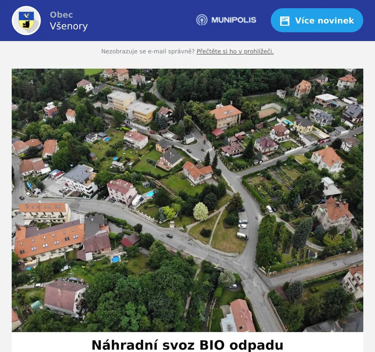 Dobrý den, z technických důvodů nebyl dnes svezen z část obce BIO odpad. Náhradní termín svozu bude zítra ve středu 4.2.2025, nechte prosím zítra své nádoby na obvyklých místech utčených ke svozu. Děkujeme