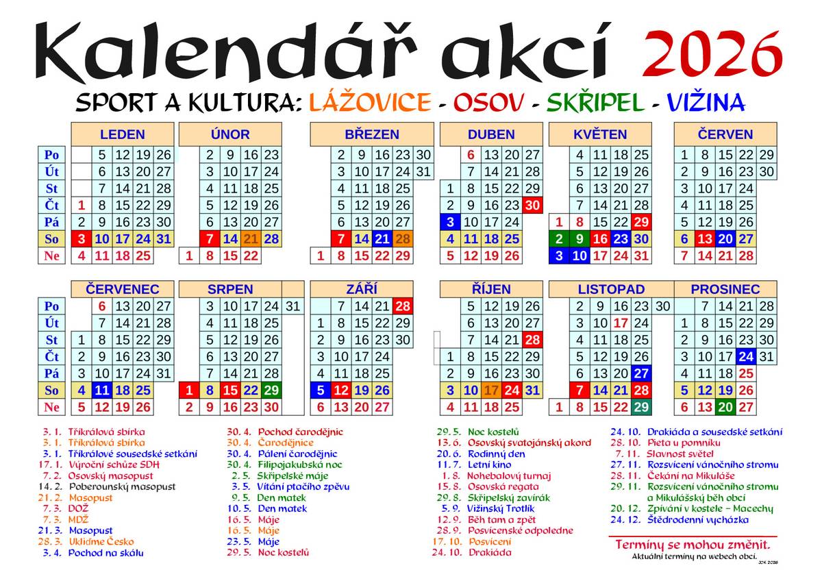 Kalendář akcí 2026