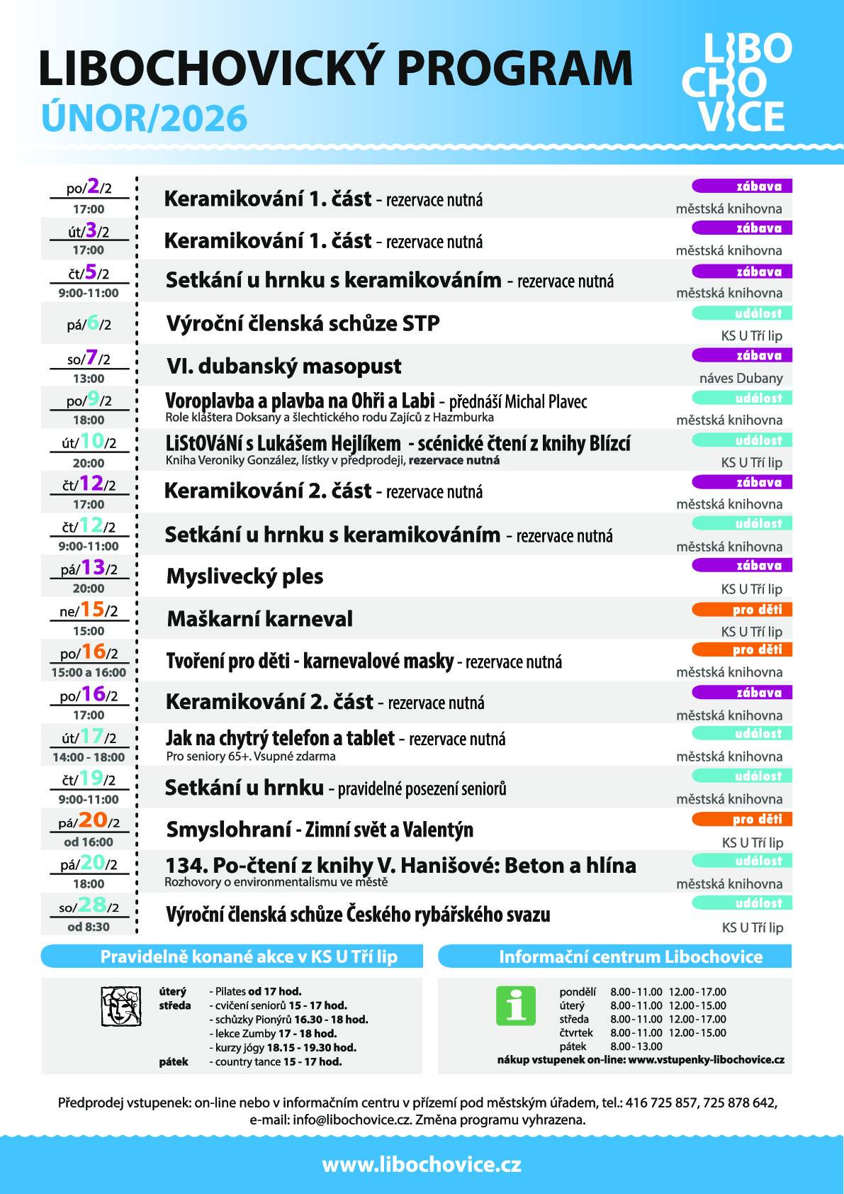 Zjistěte, jaké kulturní akce se budou pořádat v Libochovicích během měsíce února.
