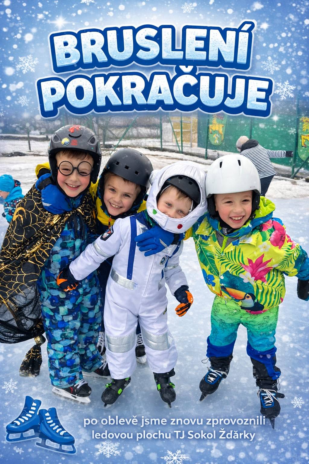 Vážení občané, mrazivé počasí stále přeje a nahrává bruslení ve Žďárkách. A proto vám sdělujeme, že po oblevě jsme znovu zprovoznili ledovou plochu a tedy: BRUSLENÍ VE ŽĎÁRKÁCH POKRAČUJE DÁL ⛸️✔️👍 TJ Sokol Žďárky