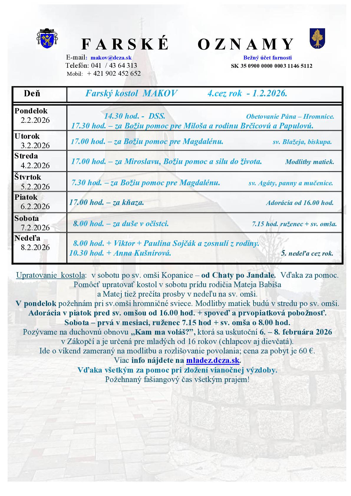 Farské oznamy od 02.02.2026 do 08.02.2026