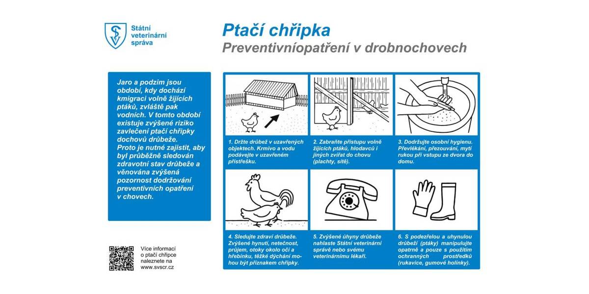 Upozornění Krajské veterinární správy na výskyt ptačí chřipky v okolí.