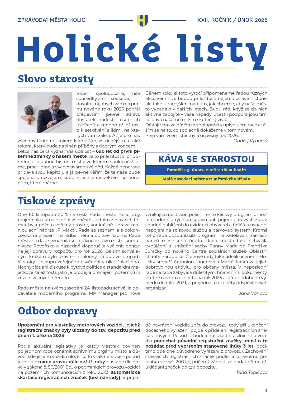 Vážení spoluobčané, zasíláme vám aktuální vydání Holických listů.