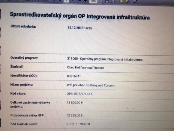 Oznámenie o realizácii projektu