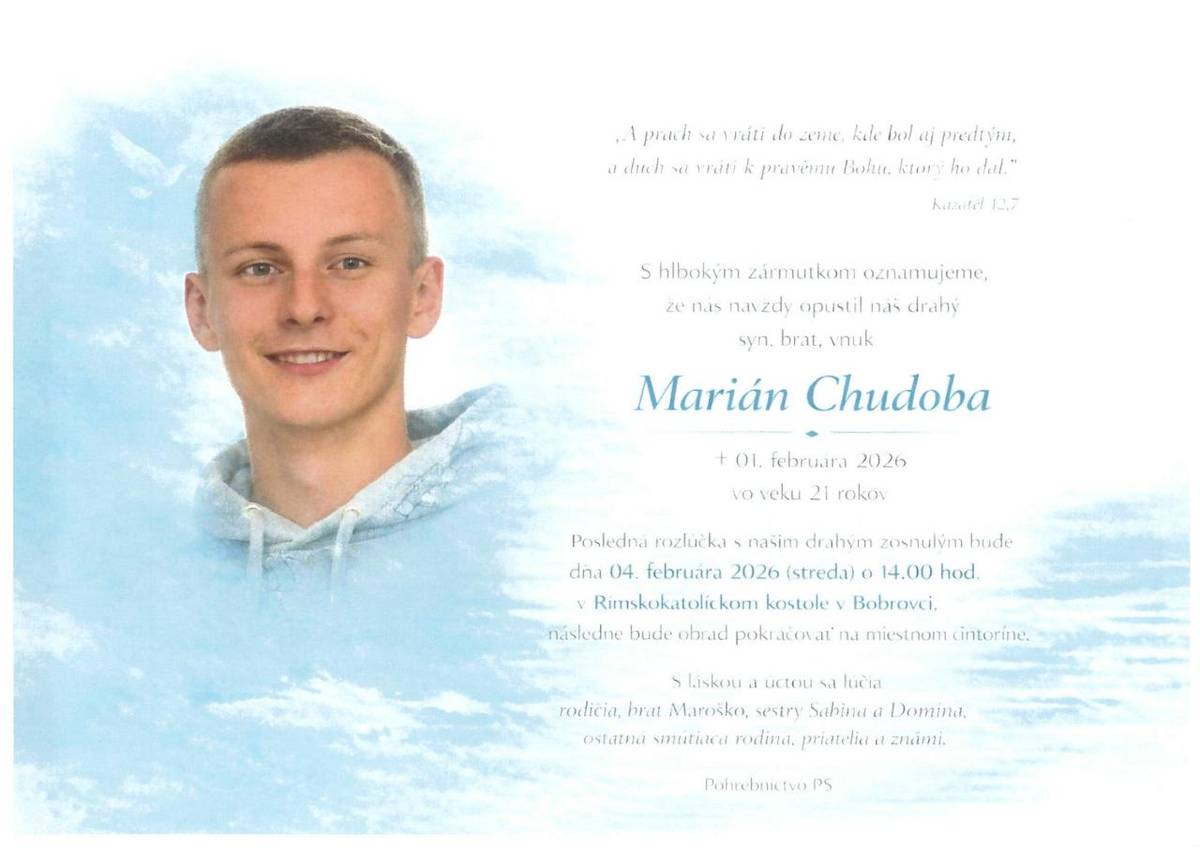 Smútočné oznámenie Marián Chudoba