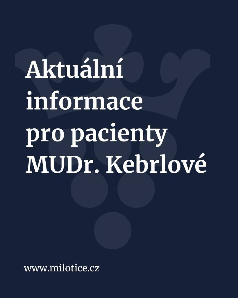 V dohledné době nebude v naší obci ordinovat praktický lékař, a proto je na každém pacientu zemřelé MUDr. Kebrlové, aby si opatřil nového lékaře.  Do té doby léky a akutní vyšetření poskytnou lékaři: