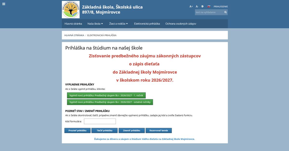 Zisťovanie predbežného záujmu o zápis detí do ZŠ Mojmírovce