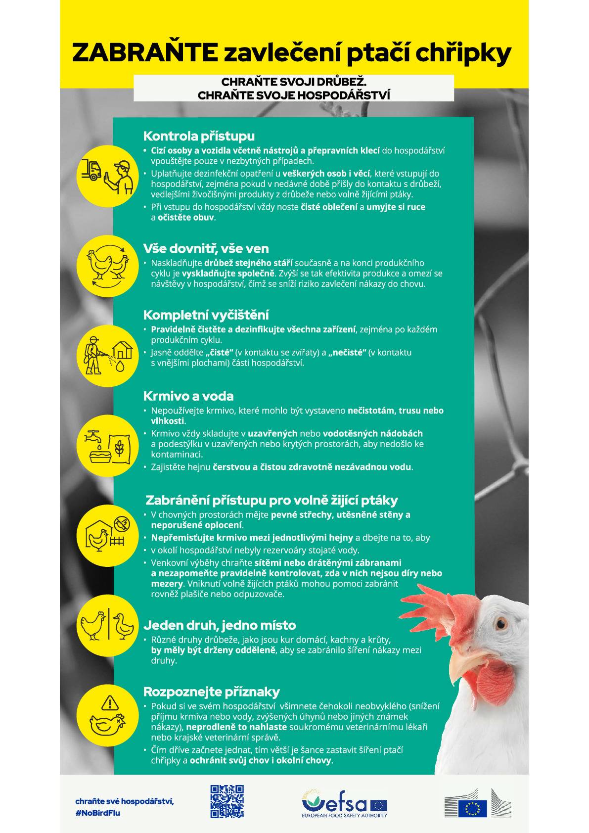Státní veterinární správa vyhlašuje nařízení veterinárního opatření a zveřejnuje informace k prevenci zavlečení ptačí chřipky.