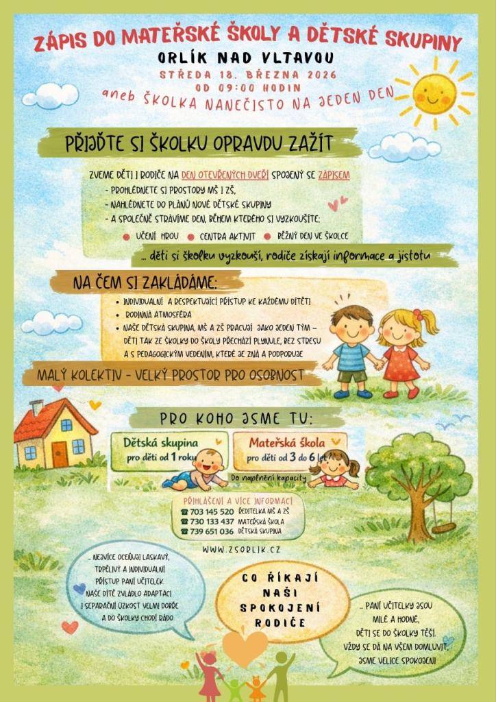 Zveme vás na den otevřených dveří a k zápisu do MŠ a DS