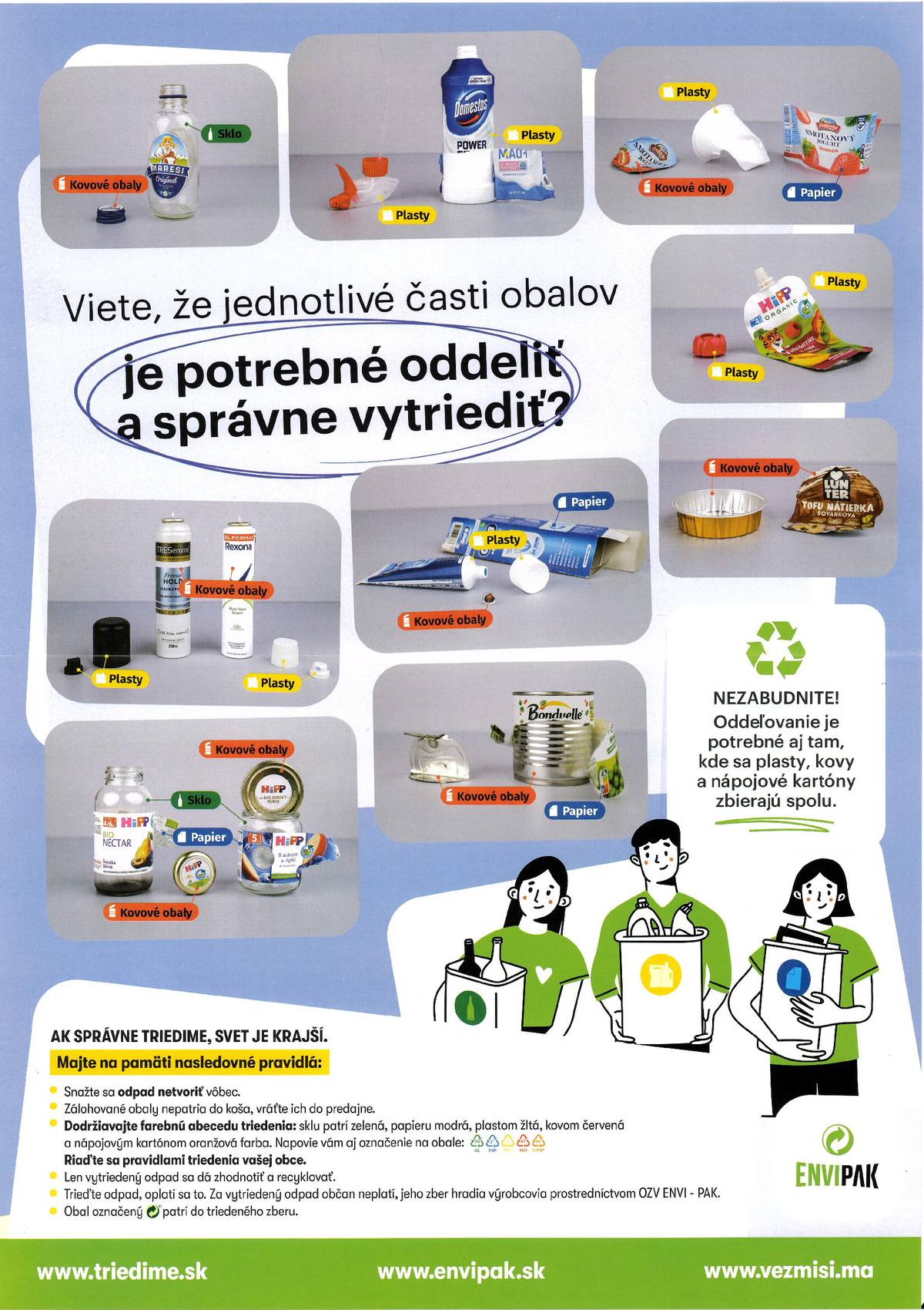 Ako správne triediť - Jednotlivé časti obalov je potrebné pred vyhodením oddeliť a správne vytriediť