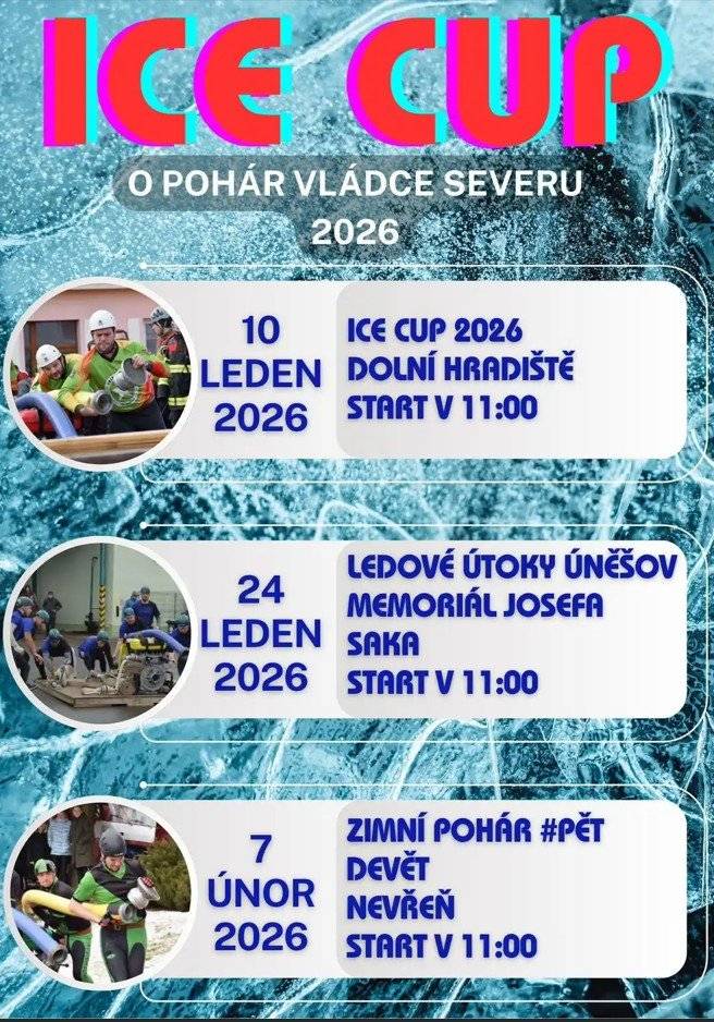 SDH Nevřeň vás zve zítra v sobotu 7. února od 11 hodin  na  zimní hasičskou soutěž ICE CUP 2026 Zimní pohár pětdevět Nevřeň. Sportovní výkony v ledových podmínkách a skvělé občerstvení je zárukou příjemně strávené soboty.