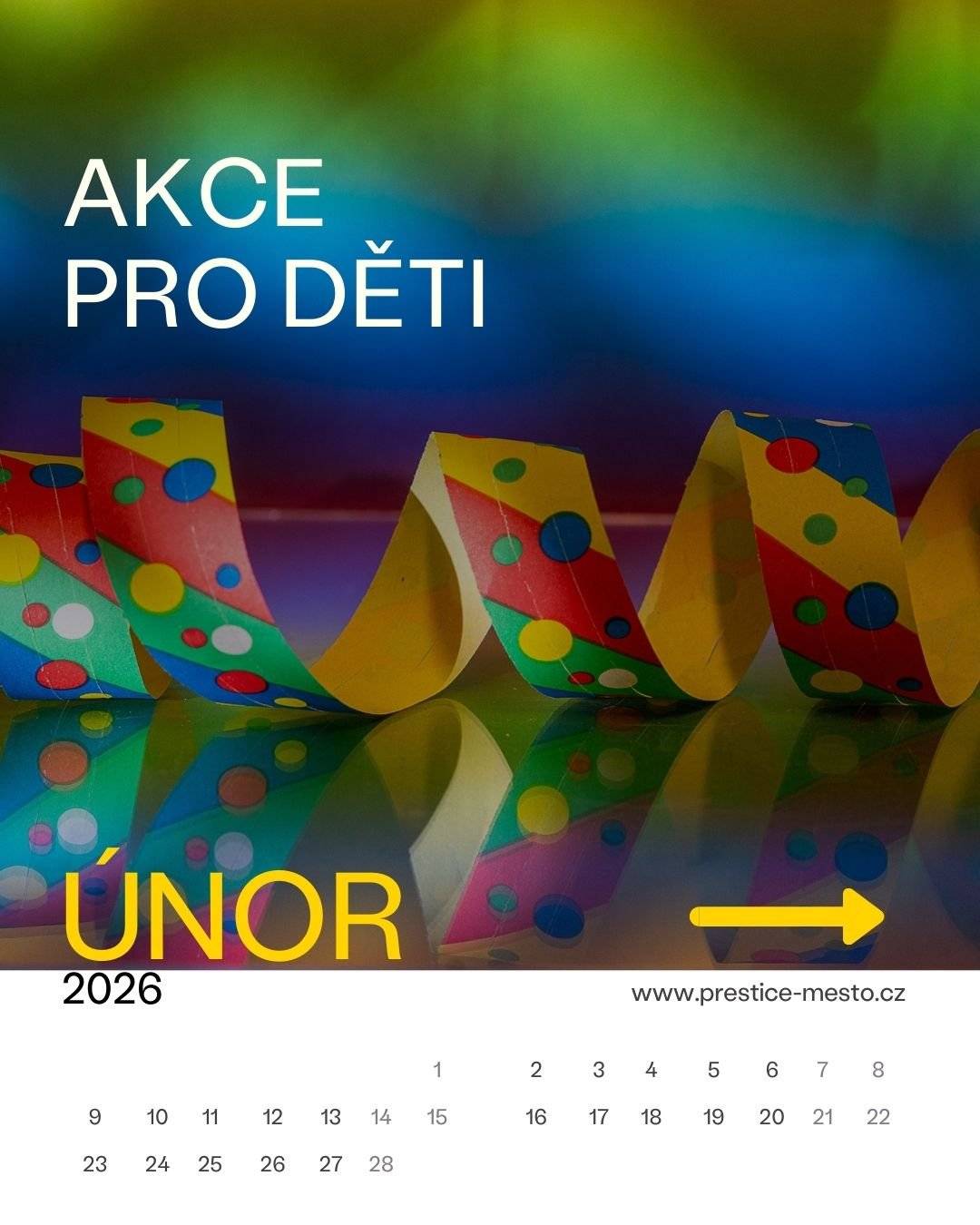 🪲 7. 2. 2026 Hmyzí domečky | SVČ Slunečnice Přeštice   𖨆𐀪𖠋 8. 2. 2026 Setkání pro děti na faře v Přešticích | fara Přeštice   🎨 11. 2. 2026 Tvoření s FIMO hmotou | Mateřské centrum Přeštice   🤡 14. 2. 2026 Veseluška a kamarádi | velký sál KKC Přeštice   🕯️ 18. 2. 2026 Výroba gelových svíček | Mateřské centrum         👉 Sledujte kalendář akcí.