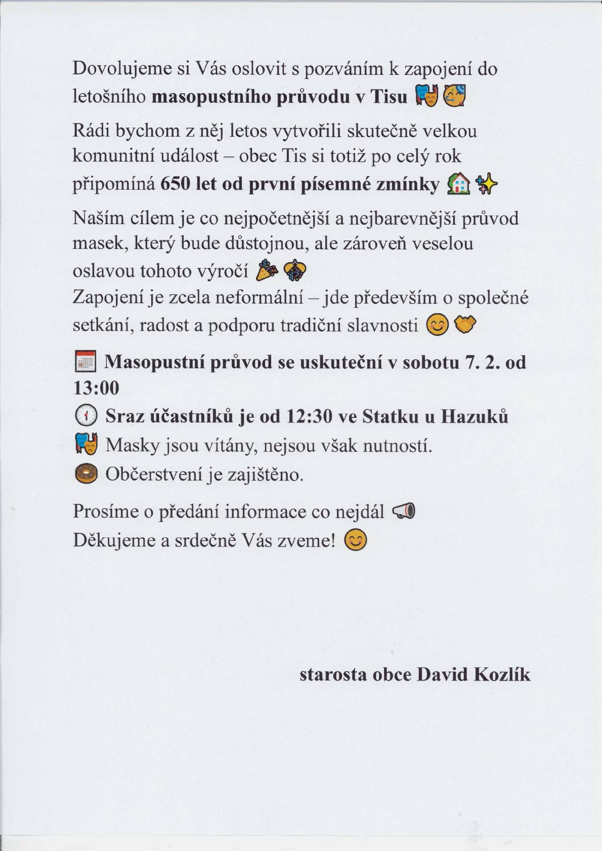 k zapojení se do masopustního průvodu