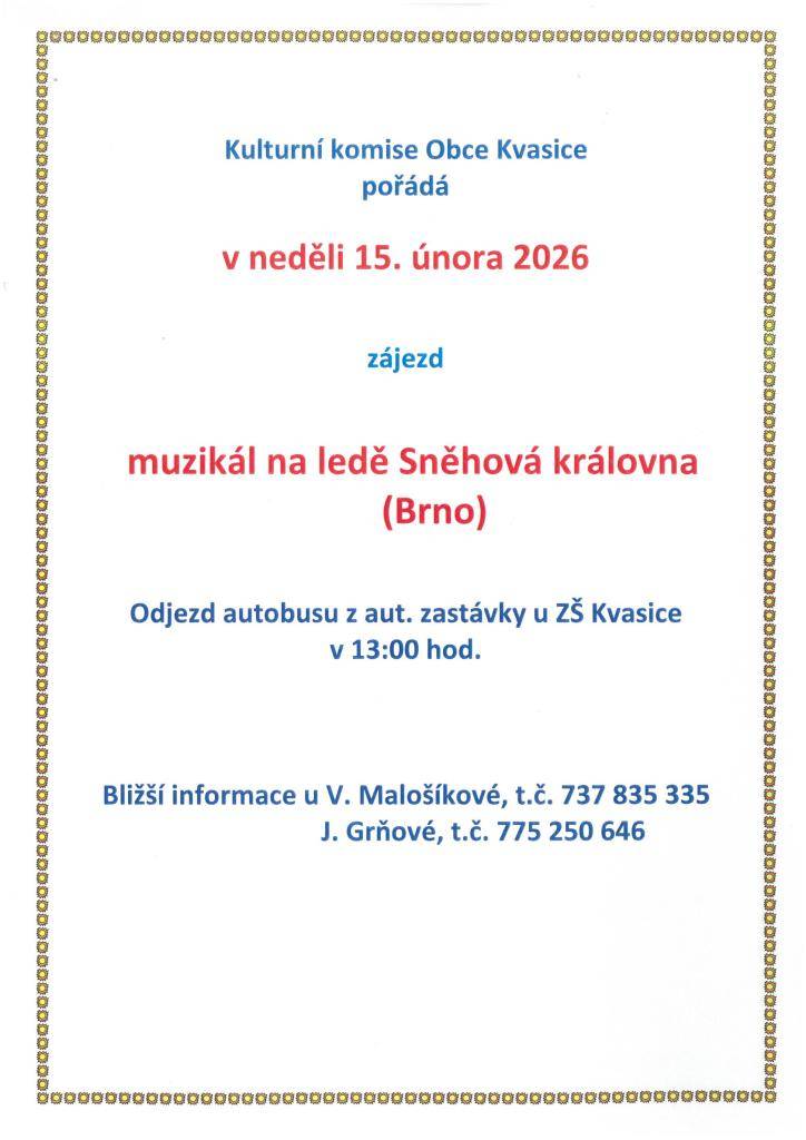 Informace pro účastníky zájezdu na Sněhovou královnu do Brna