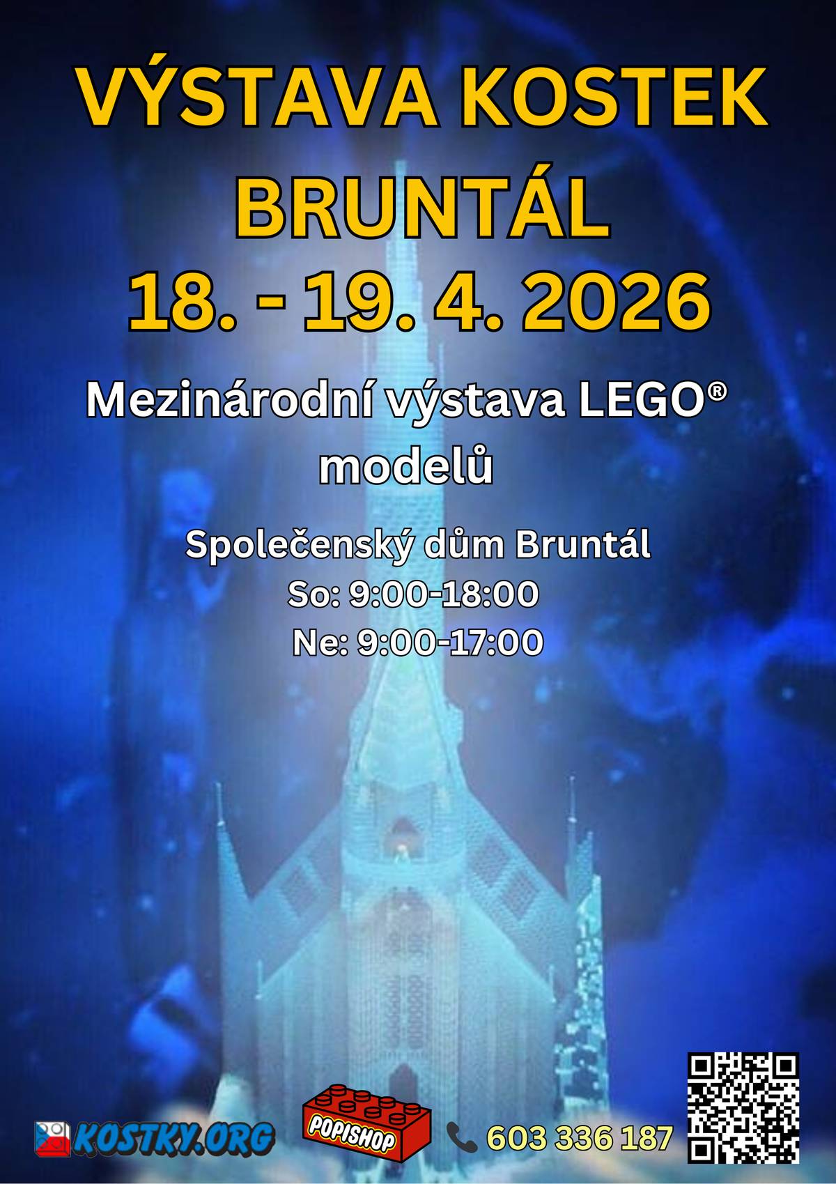 O víkendu 18.–19. dubna se ve Společenském domě Bruntál uskuteční akce Výstava kostek Bruntál. Jedná se již o 3. ročník mezinárodní, interaktivní výstavy LEGO® modelů, jejíž součástí bude také dětský koutek, bufet a prodejna LEGO® stavebnic. Akce je určena především rodinám s dětmi z širokého okolí.