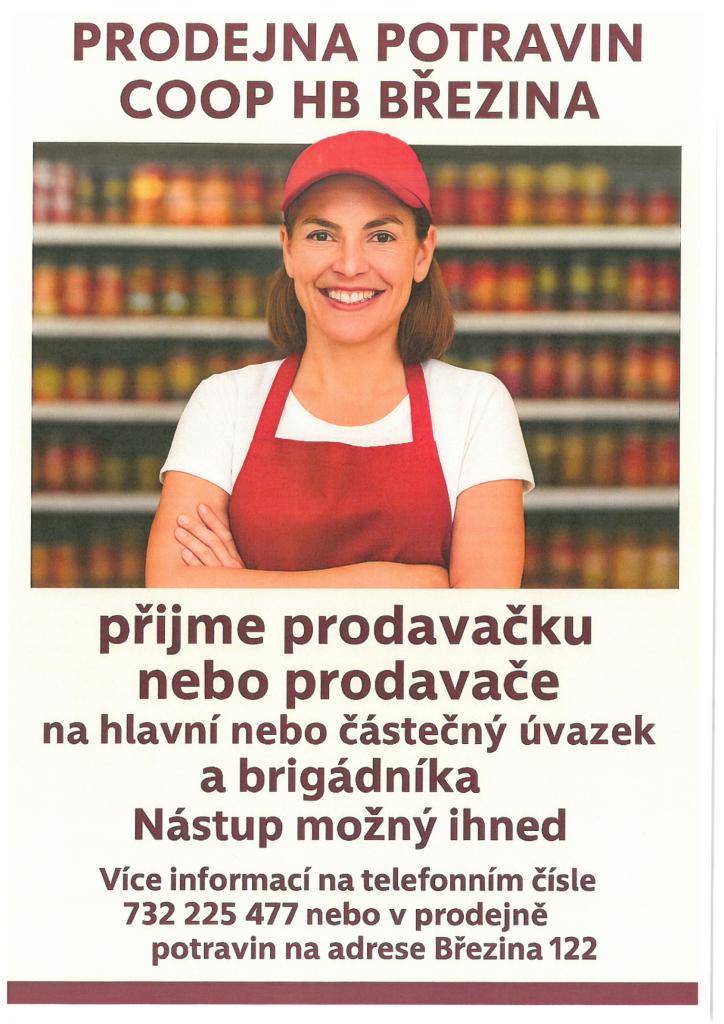 volné pracovní místo    informace na tel. č.: 723 225 477