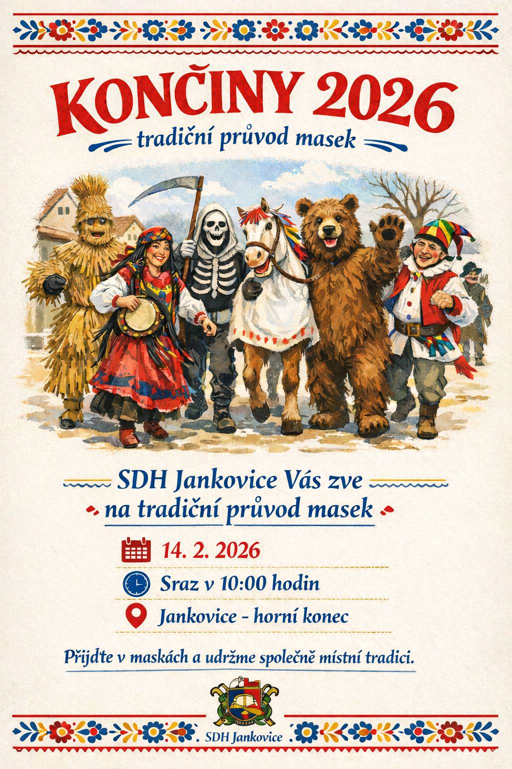SDH Jankovice Vás zve na tradiční průvod masek v sobotu 14.2.2026.