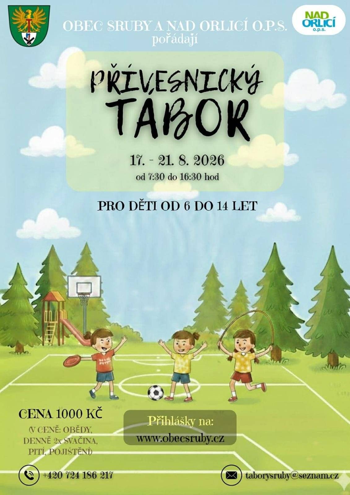 Konec prázdniny si mohou děti zpříjemnit hrami, sportem a pobytem venku na příměstském táboře ve Srubech. Na děti čeká spousta zábavy, aktivně strávené dny a třeba i nová přátelství. Kapacita táborů je omezena. Těšíme se na stará i nová shledání!