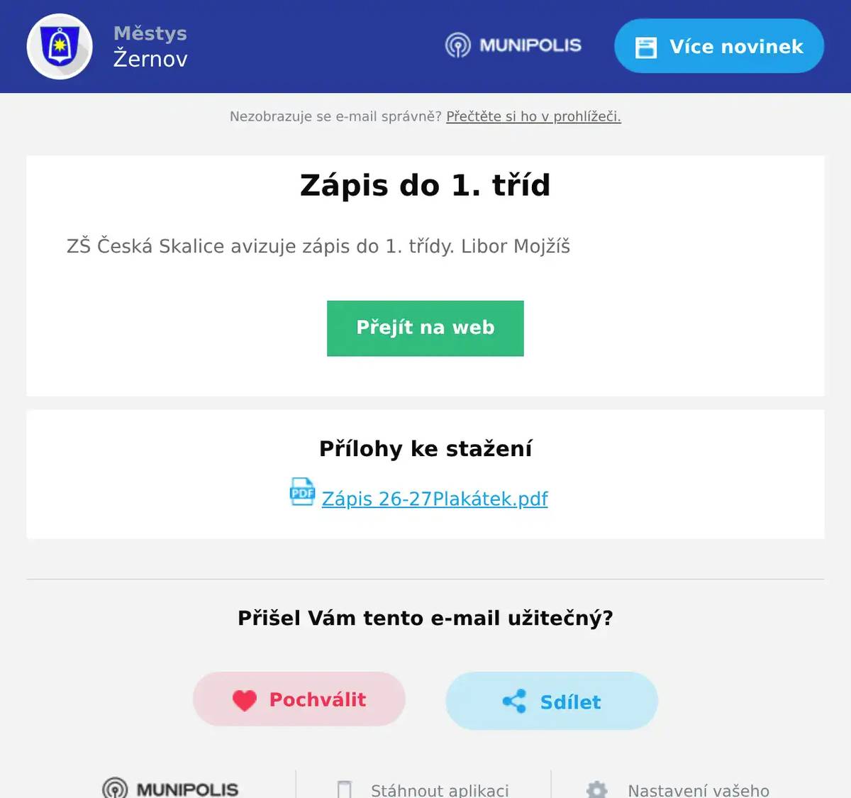 ZŠ Česká Skalice avizuje zápis do 1. třídy. Libor Mojžíš