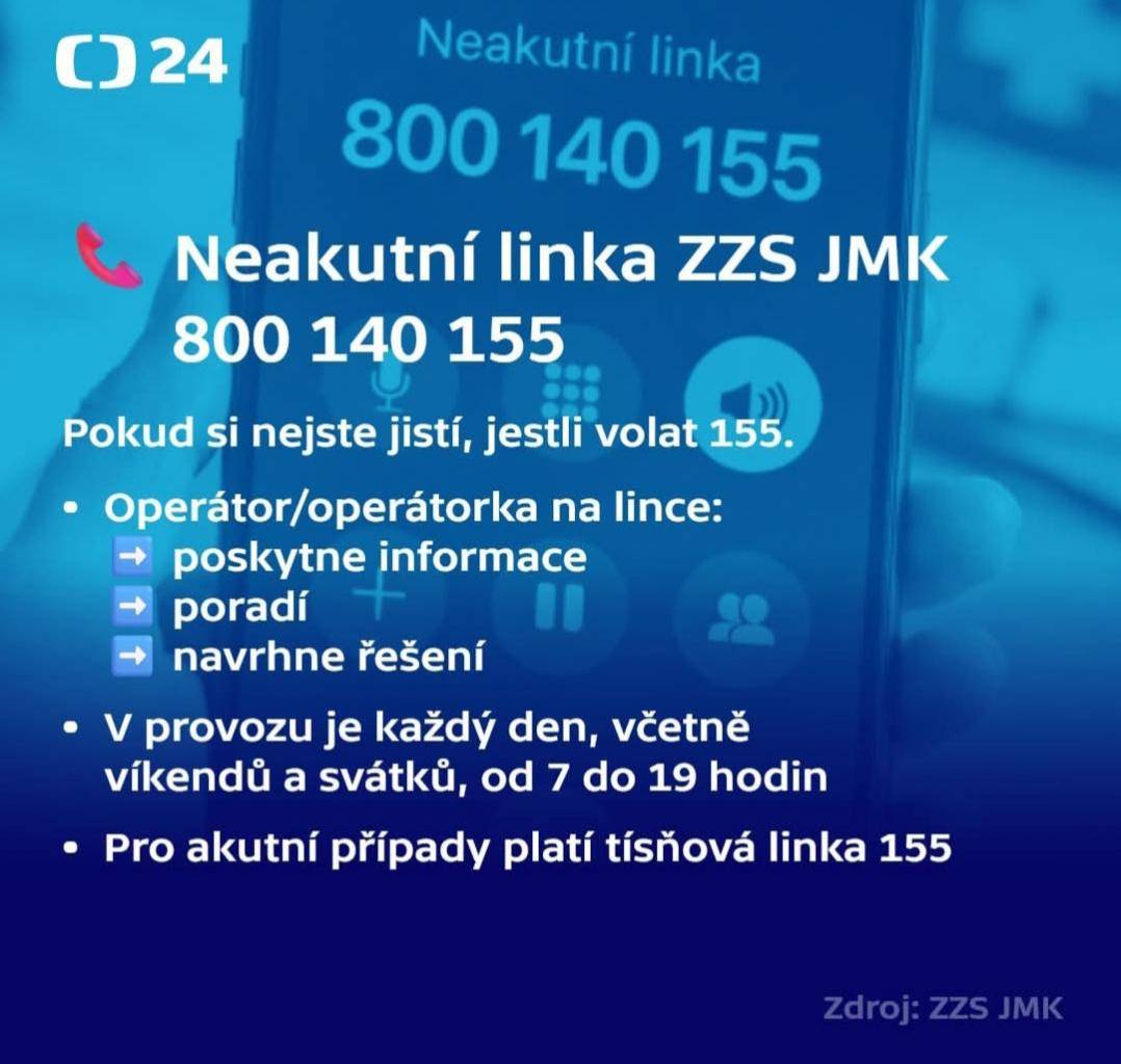 Jihomoravská záchranka spustila takzvanou neakutní linku. Chce tím ulevit tísňové lince 155. Operátoři lidem poskytnou třeba informace o dostupnosti pohotovostí nebo lékáren, případně poradí v oblasti sociální či paliativní péče.