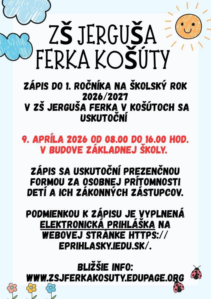 9. apríla 2026 od 08.00 do 16.00 hod. v budove základnej školy