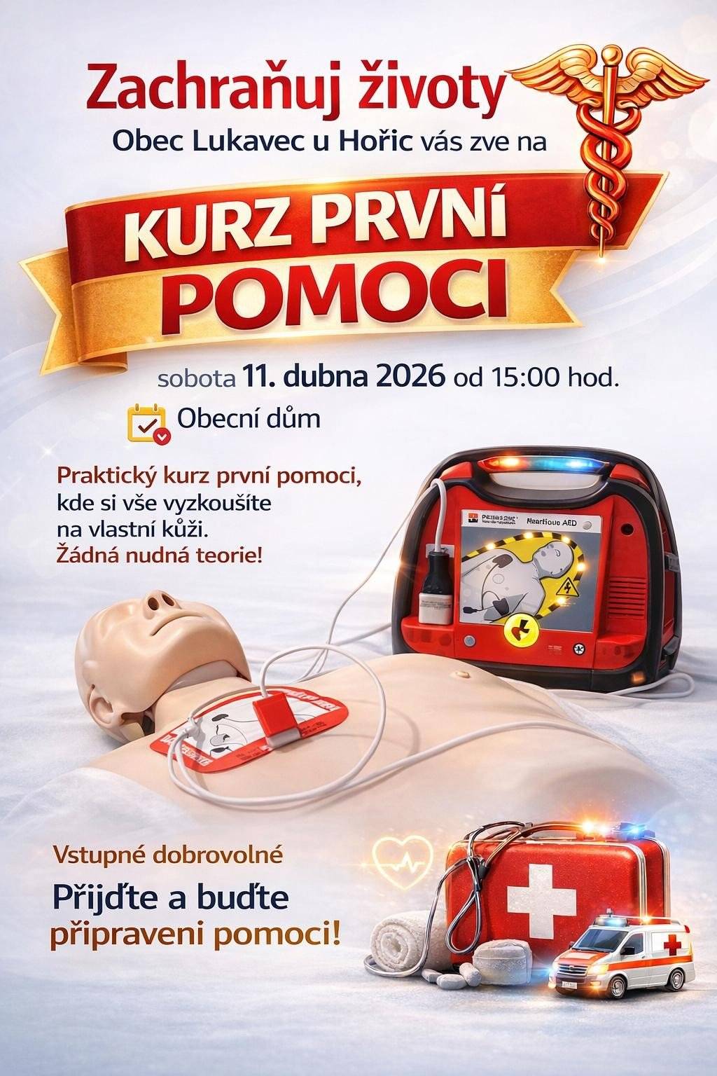🚑💥 Kurz první pomoci pro veřejnost! 💥🚑 Uměli byste zachránit život? 💓 Přijďte si prakticky vyzkoušet první  pomoc – žádná nudná teorie! 🙅♀️📚 🔥 Co se naučíš: 🩺 KPR – kardiopulmonální resuscitace 👏 ⚡ AED – práce s defibrilátorem 🩸 Zastavení masivního krvácení 🫁 Pomoc při dušení nebo vdechnutí cizího předmětu ❤️ Infarkt, mrtvice a další náhlé stavy 👶🧑 Úrazy dětí i dospělých 📱 Použití aplikace Záchranka – rychlá pomoc v krizové situaci Kurz je veden srozumitelnou formou a zahrnuje aktivní nácvik na  figurínách. 📜 Certifikát o absolvování: možnost vystavení pro soukromé účely  (poplatek 50 Kč, platba hotově po skončení kurzu). 💁♀️ Kurzem vás provede: Mgr. Petra Krejčíková – zdravotní sestra s vysokoškolským vzděláním,  zkušenost z neurologického oddělení a více než 14 let jako učitelka  odborného výcviku v oboru ošetřovatel. Těšíme se na Vás! 🤗