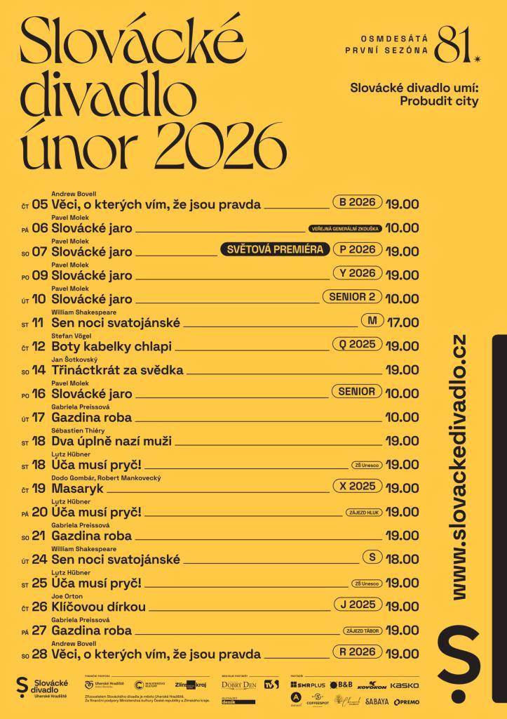 Program Slováckého divadla v Uherském Hradišti v únoru 2026