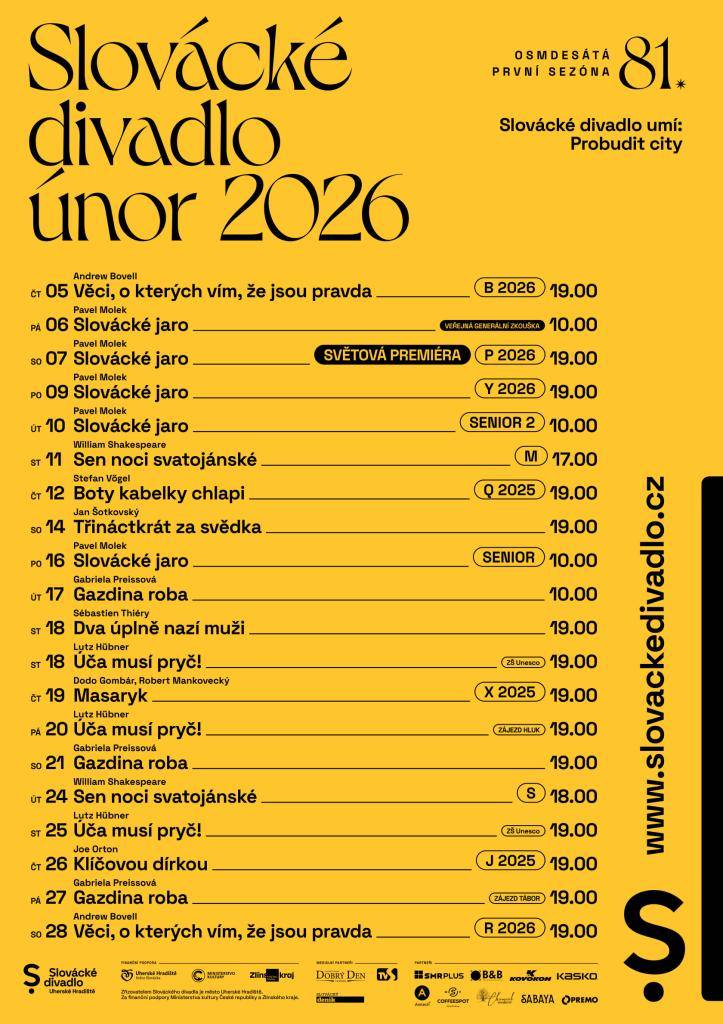 Měsíční program Slováckého divadla na měsíc únor.