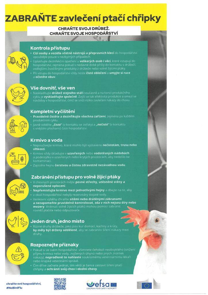 Upozornění Státní veterinární správy na ptačí chřipku.