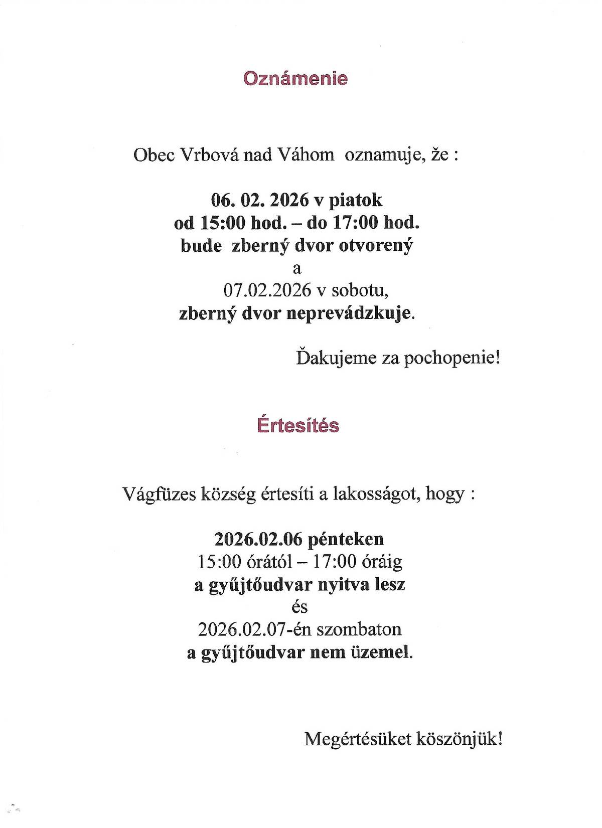 Zberný dvor - Gyűjtőudvar