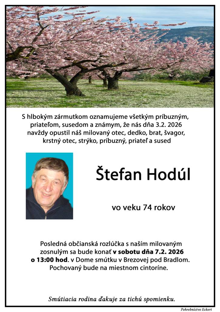 Smútočné oznámenie - Štefan Hodúl