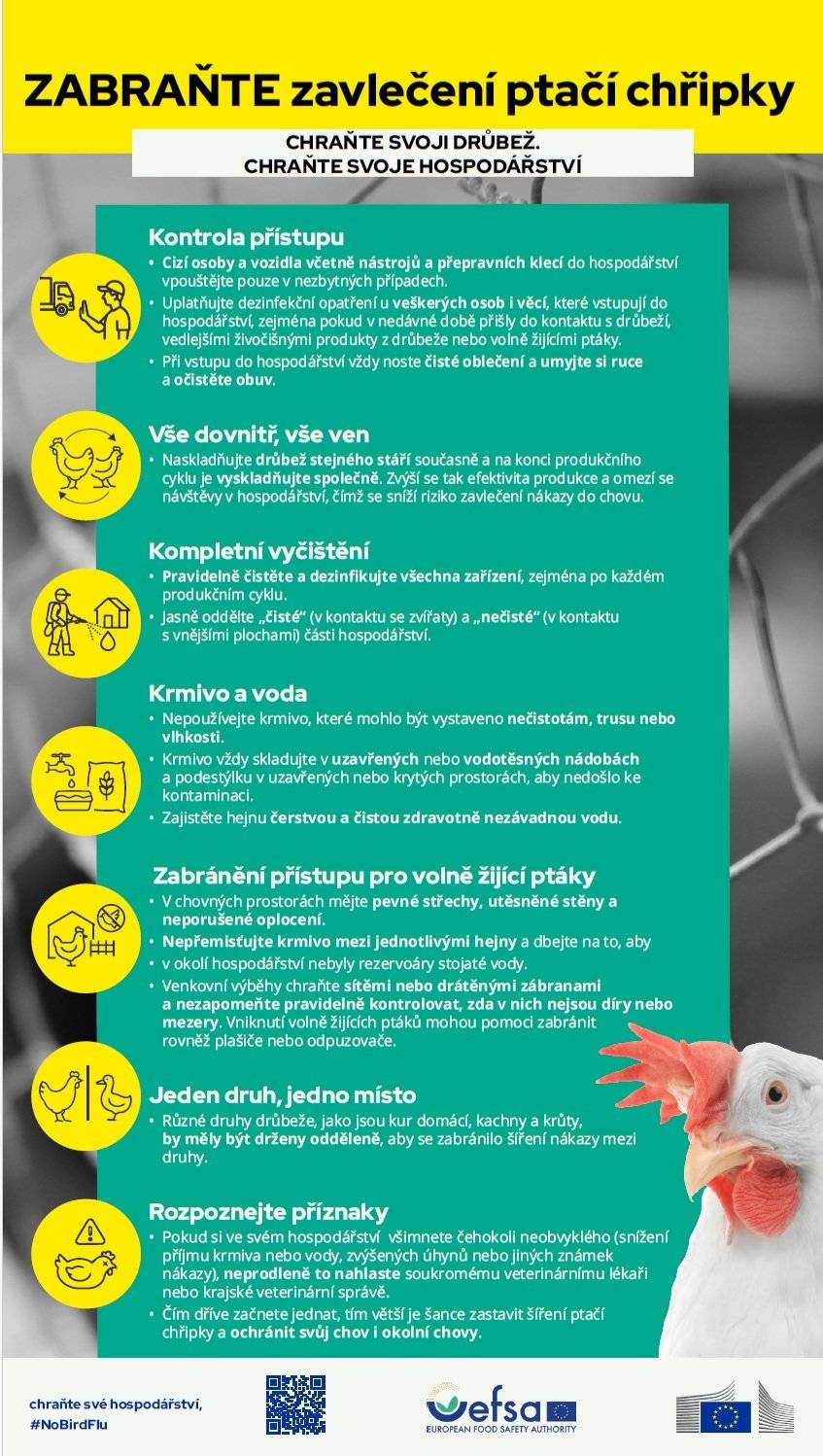 Od 4.2.2026 platí mimořádné veterinární opatření k zamezení šíření nebezpečné nákazy – vysoce patogenní aviární influenzy na celém území města Luže, a to na základě potvrzení výskytu této nákazy v chovu drůbeže v katastrálním území Rosice u Chrasti. Chovatelům drůbeže a jiného ptactva v zajetí se nařizuje mimo jiné: - držet chované ptáky odděleně od volně žijících zvířat a ostatních zvířat, tzn. zajistit umístění ptáků do uzavřených prostor, zde je držet, zamezit vniku volně žijícího ptactva do objektů zasíťováním oken a větracích otvorů, zamezit vstupu jiných druhů zvířat do hospodářství; není-li to proveditelné nebo slučitelné s požadavky na pohodu chovaných ptáků, přijmout přiměřená opatření k minimalizaci jejich kontaktů s volně žijícím ptactvem a s drůbeží nebo jiným ptactvem chovaným v zajetí z jiných hospodářství, - zamezit přístupu volně žijících ptáků ke krmivu a napájecí vodě a zabránit kontaminaci krmiva a napájecí vody trusem volně žijících ptáků, - zvýšení nemocnosti nebo úhynů drůbeže a jiného ptactva chovaného v zajetí oznámit Krajské veterinární stanici na nepřetržitě dostupnou krizovou linku +420 773 851 053, - do 10.2.2026 vyplnit Sčítací list drůbeže a jiného ptactva chovaného v zajetí a doručit jej městu Luže jednou z uvedených možností • do datové schránky města Luže zh7b2rg, • do e-mailu epodatelna@luze.cz, • osobně na Turistické informační centrum Luže, • osobně na Městský úřad Luže – podatelna, Sčítací list je k dispozici ke stažení na webu města www.luze.cz - za nesplnění nebo porušení povinností vyplývajících z mimořádného opatření může být fyzické osobě uložena pokuta až do výše 100 000,- Kč, - další povinnosti chovatelů drůbeže a jiného ptactva chovaného v zajetí jsou uvedeny v Nařízení Státní veterinární správy vyvěšeném na úřední desce města.
