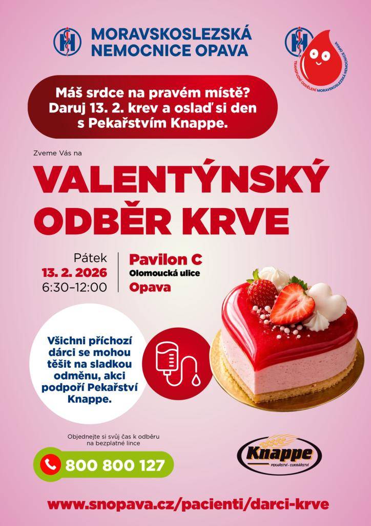 Valentýnský odběr krve - Moravskoslezská nemocnice Opava - 13. 2. 2026