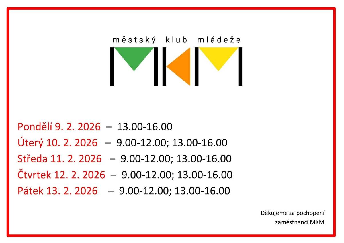 Městský klub mládeže informuje o aktuální otevírací době.