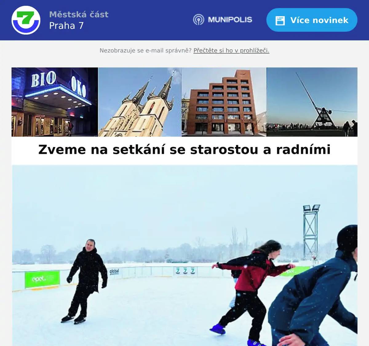 Další neformální setkání se starostou a radními se uskuteční na netradičním místě: na kluzišti na Letné. Přijďte ve středu 11. února 2026 od 18 do 20 hodin a ptejte se na vše, co vás ohledně Sedmičky zajímá. Budeme venku na bruslích i ve vyhřívaném stanu. Děti můžete vzít s sebou, Sedmičkové do 15 let bruslí zdarma. Těšíme se vás!