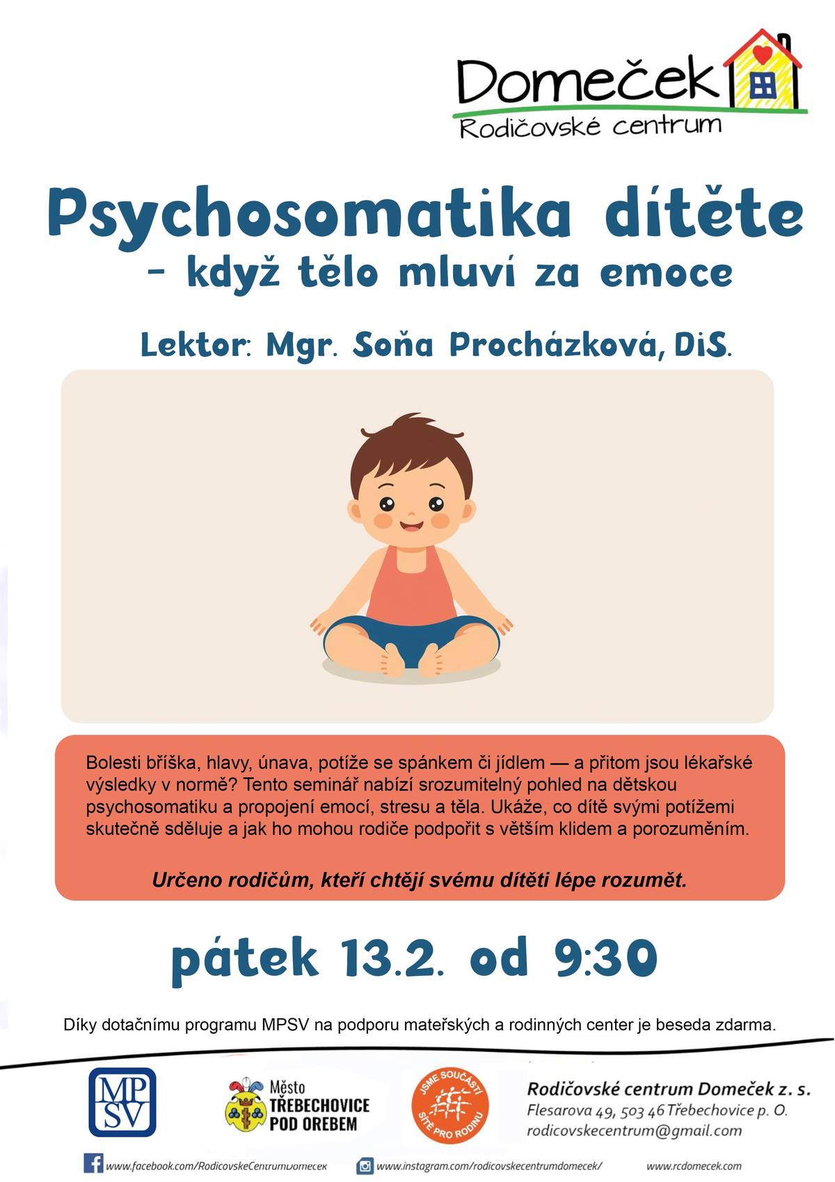 Psychosomatika dítěte - přednáška v Domečku
