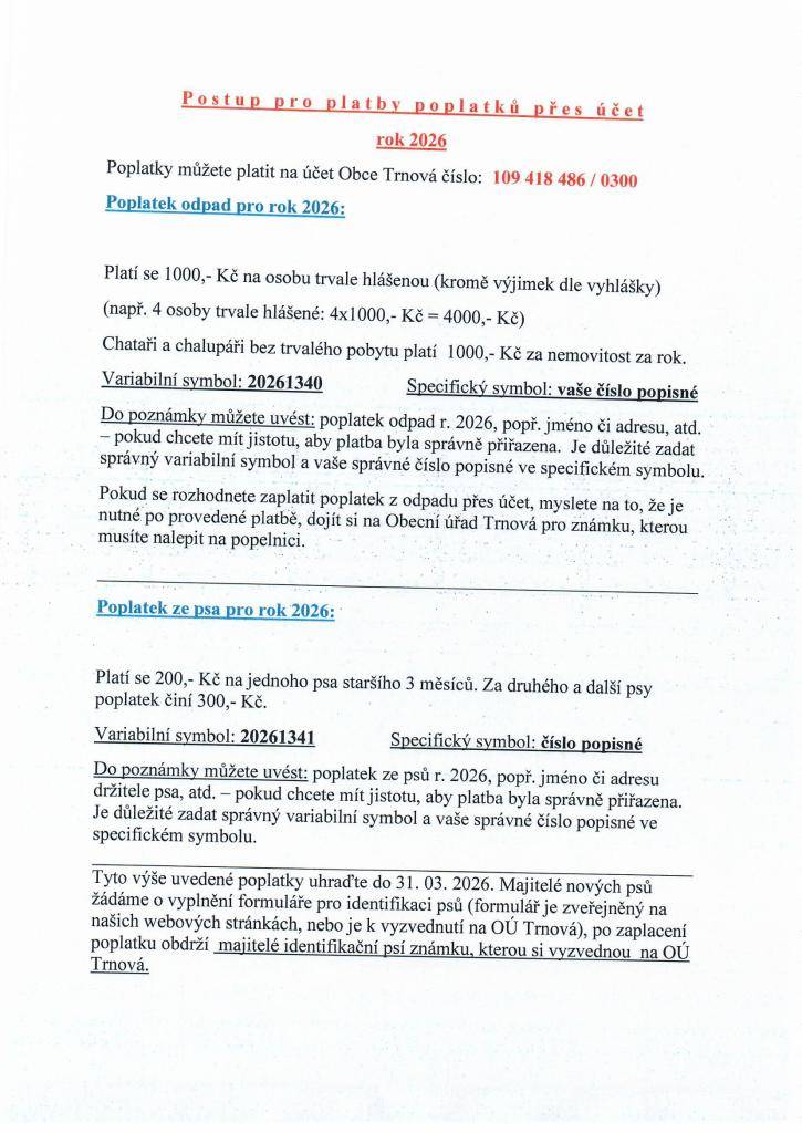 Poplatky za odpady pro rok 2026