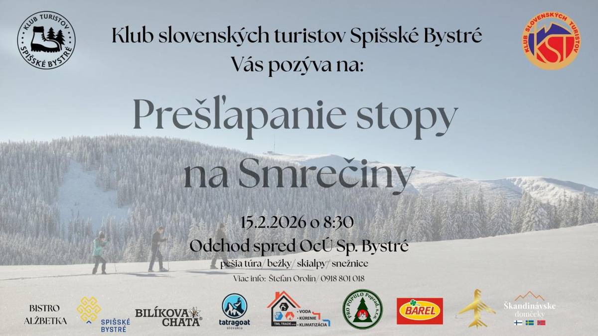 15.2.2026 o 8:30 h, odchod od OcÚ Spišské Bystré
