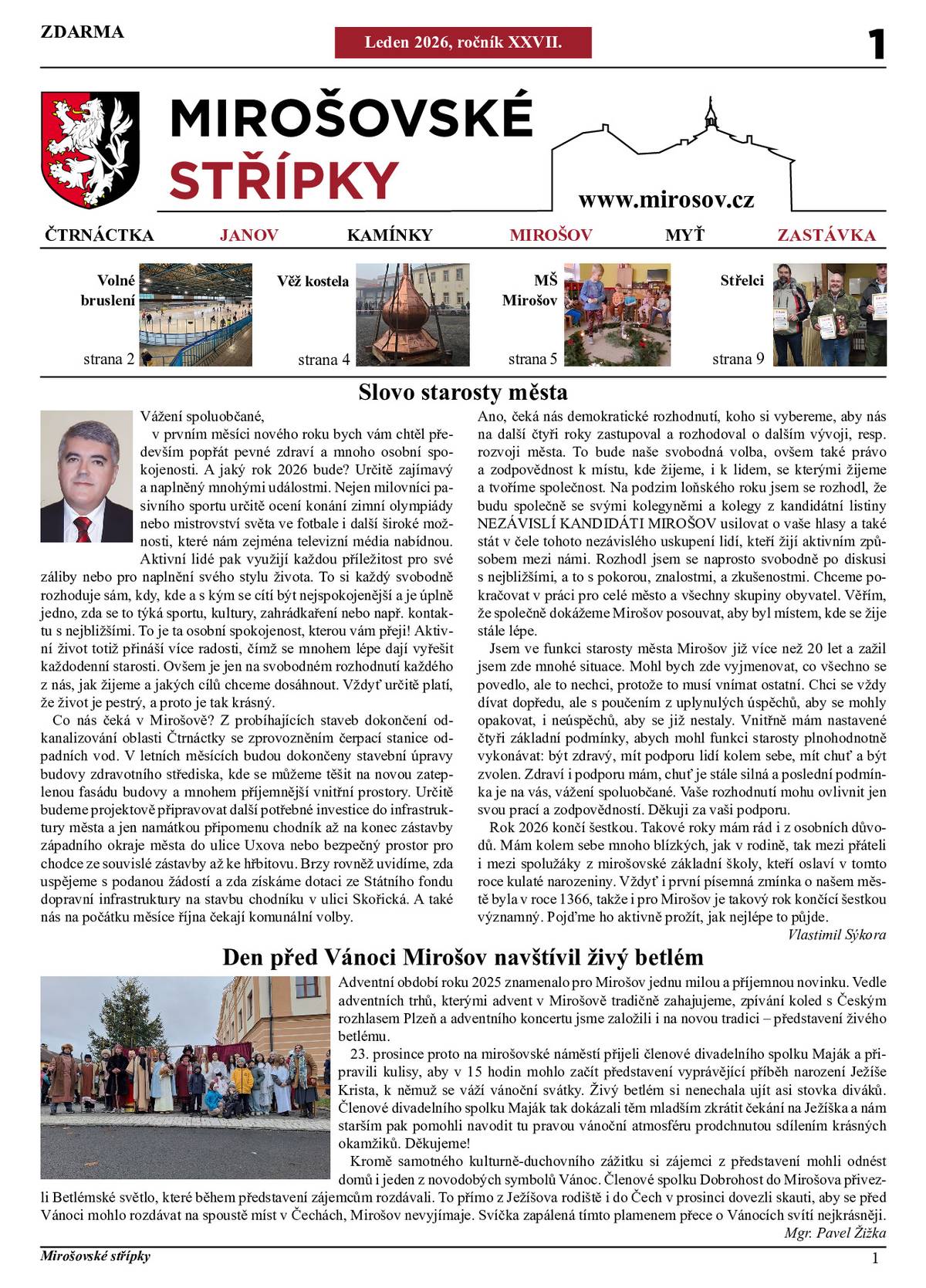 Nové číslo mirošovského zpravodaje Mirošovské střípky - leden 2026