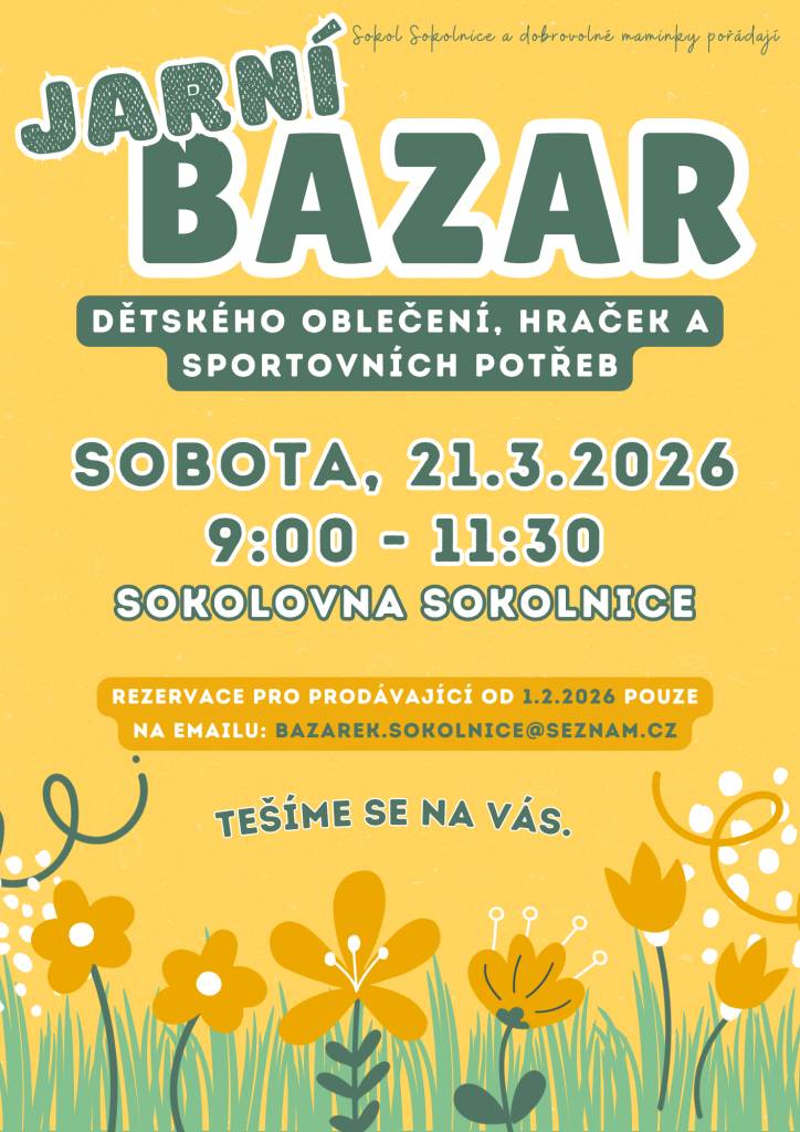 Sokol Sokolnice a maminky pořádají bazar dětského oblečení, hraček a sportovních potřeb.