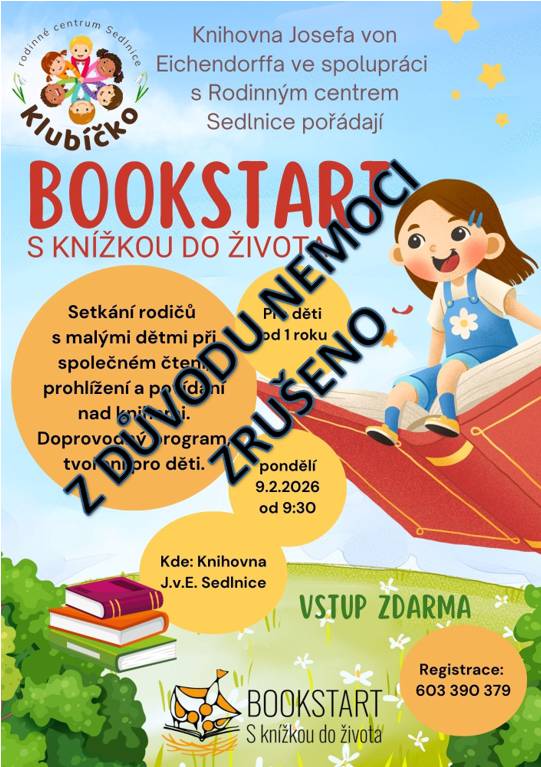 Bookstart, který se měl konat 9.2.2026 je pro nemoc zrušen!