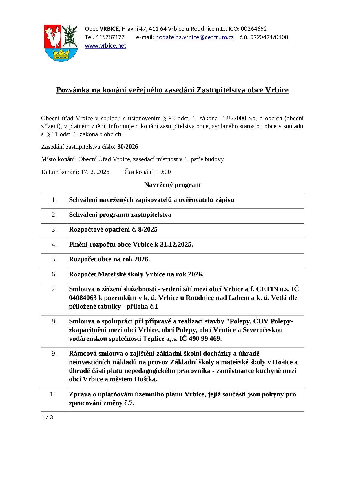 Pozvánka na zasedání ZO